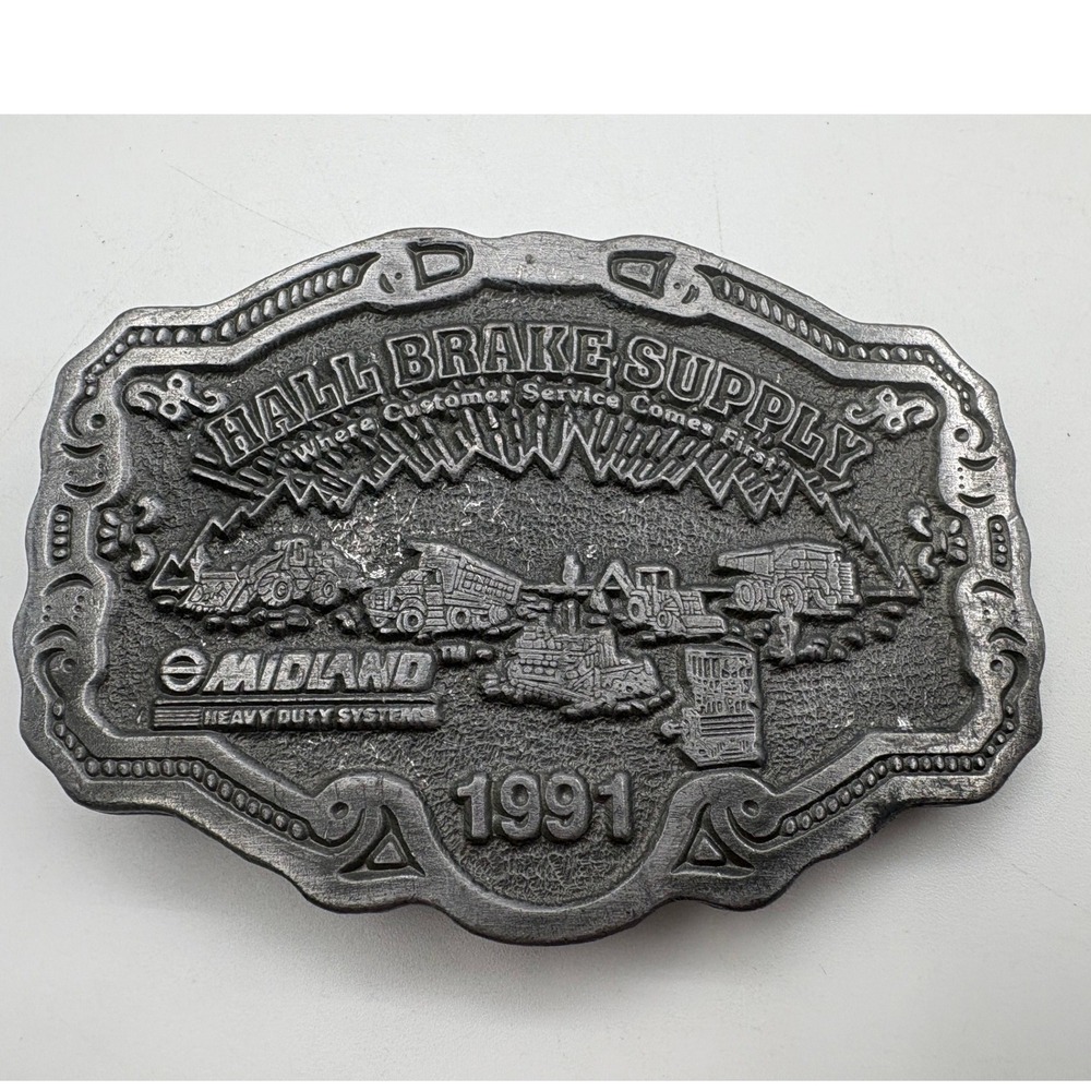 Hall Brake Supply Midland Belt Buckle Siskiyou 1991 Vintage Metal Pewter